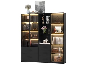 Vitrine coloris noir 4 étagère(s) KORFEE - 94 cmx140 cm