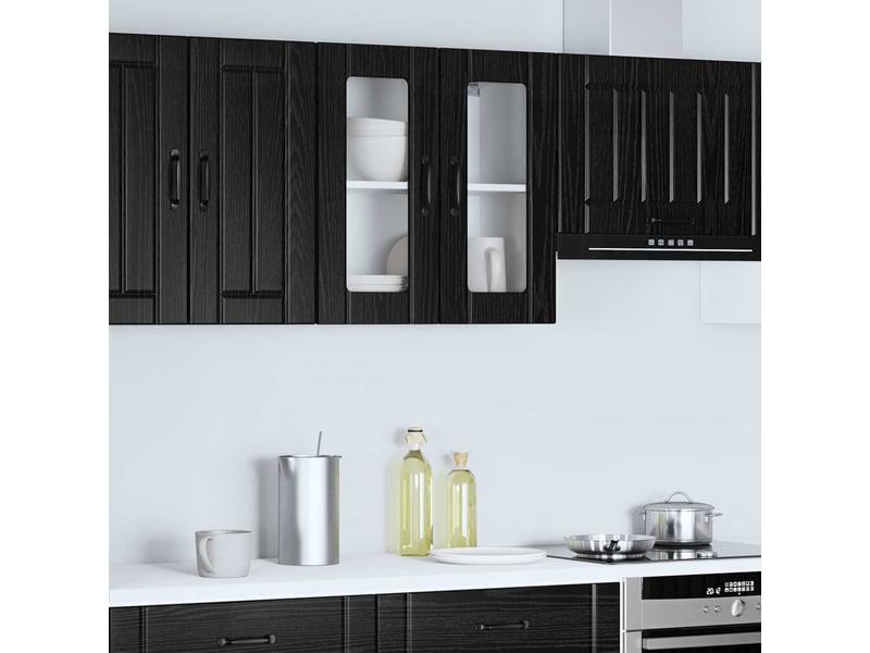 Meuble mural de cuisine, cabinet en verre mural chêne noir 60x31x60cm - Conforama D