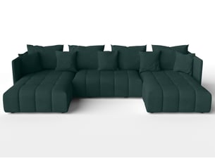 Canapé d'angle panoramique convertible <strong>AX LIVING </strong> <strong>VeliroU</strong> 6 places Velours vert avec coffre de rangement