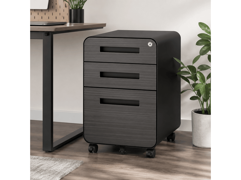  Caisson mobile de bureau 46x40x58 cm – noir – 3 tiroirs verrouillables sur roulettes  - Conforama B