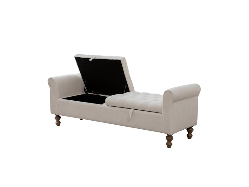  Banquette coffre beige avec rangement, tissu chenille et accoudoirs, bout de lit  - Conforama A