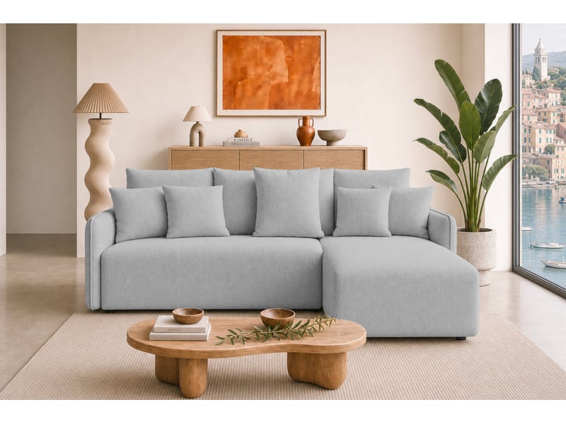  Portofino - canapé d'angle convertible tissu chenille 3 places gris clair  - Conforama D