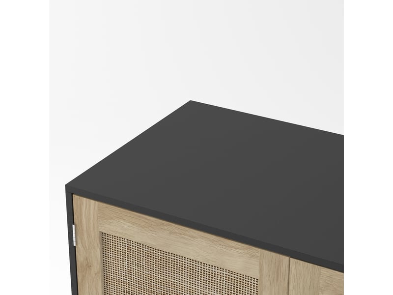  Meuble de rangement 2 portes en mdf et rotin noir 80 x 40 x 88 cm  - Conforama D