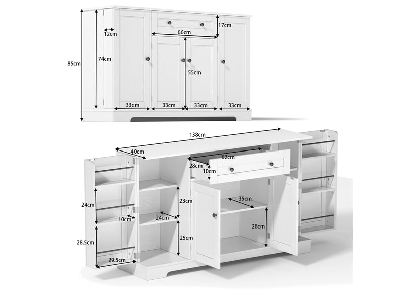  Îlot de cuisine blanc 138 x 40 x 85 cm – meuble de rangement mdf avec tiroir, 4 espaces de rangement et étagères réglables TG Store - Conforama C