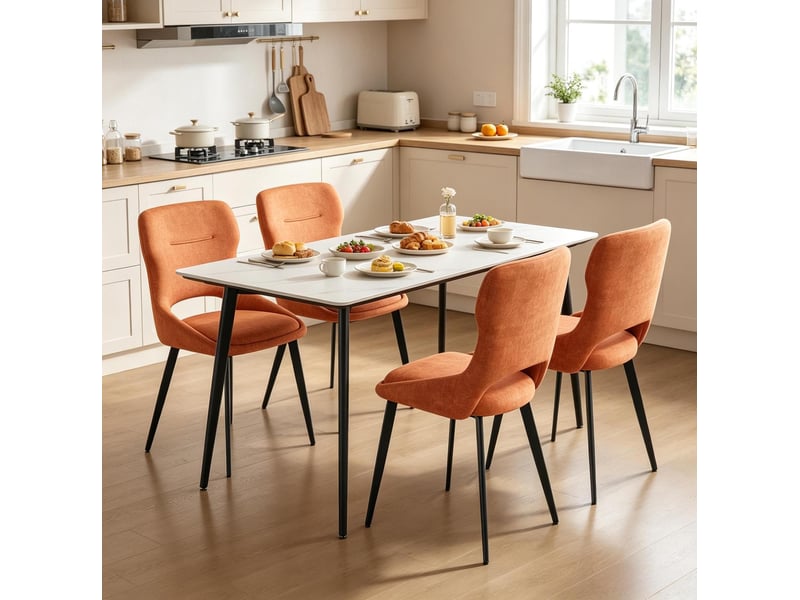  Lot de 4 chaises de salle à manger orange en chenille et métal  - Conforama D