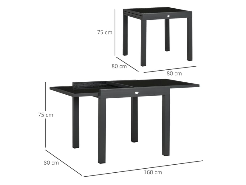  Table de jardin extensible aluminium gris, noir 160x80x75cm  - Conforama E