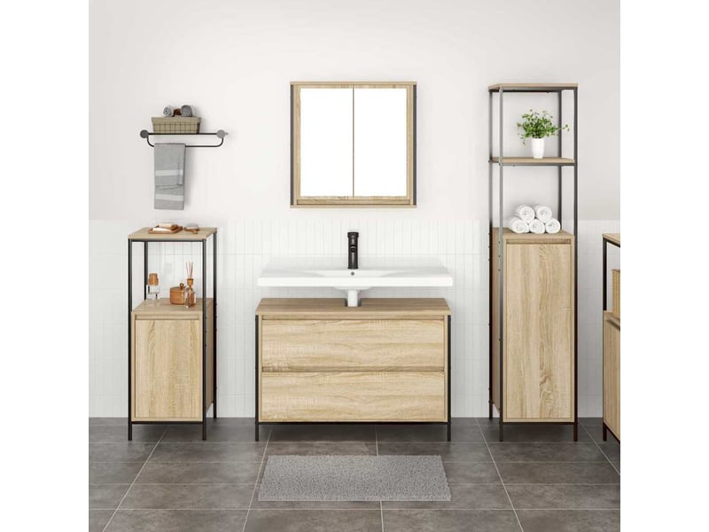 Ensemble de mobilier de salle de bain 3 pc chêne sonoma cf64365 - Conforama D