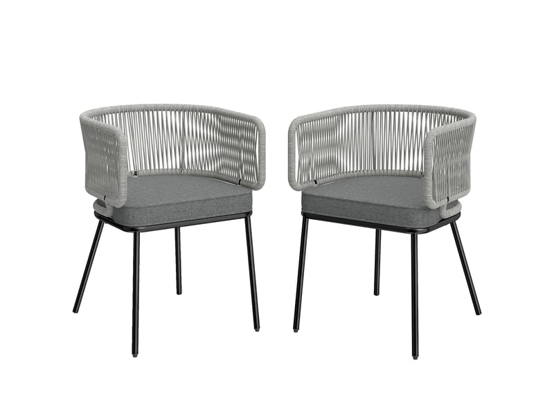  Lot de 2 fauteuils de jardin, chaise de jardin, acier, résine tressée, 46x58x72cm, gris  - Conforama B