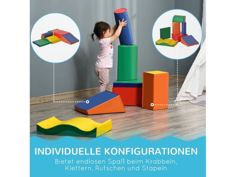  Jeu de motricité 7 pièces 60x40x11 cm multicolore en simili cuir, modules souples à empiler et grimper  - Conforama E