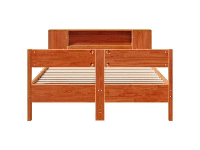  Lit adulte, lit double, lit bibliothèque sans matelas marron 140x190cm pin massif cf17985  - Conforama D