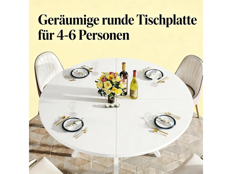 Table à manger ronde en bois et métal blanc ø120x75 cm - Conforama E