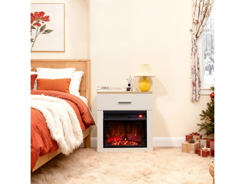 Homavo 14'' cheminée électrique, 1000w, flamme 3d, télécommande, minuterie, sécutité surchauffe, table de chevet incluse  - Conforama B