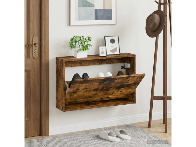  Meuble à chaussures mural, armoire à chaussures utrecht 71x17x43 cm chêne fumé  - Conforama B