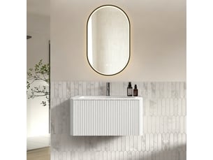 Ensemble meuble de salle de bain 80 cm avec vasque, miroir led 50x80 cm, blanc