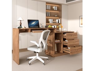 Bureau informatique extensible 110x40x75,5 cm, plateau coulissant, tiroir clavier, 3 tiroirs, meuble bureau, mdf, noyer