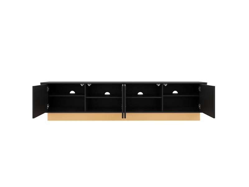  Meuble tv 200 cm noir 4 portes mdf rangement réglable style minimaliste evarich - Conforama A