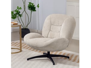 Fauteuil pivotant 360° avec dossier rembourré et assise épaisse, base en acier, tissu chenille blanc crème, 89 × 83 × 85 cm