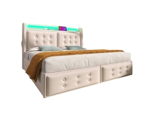 Lit avec rangement 160x200 cm coloris beige