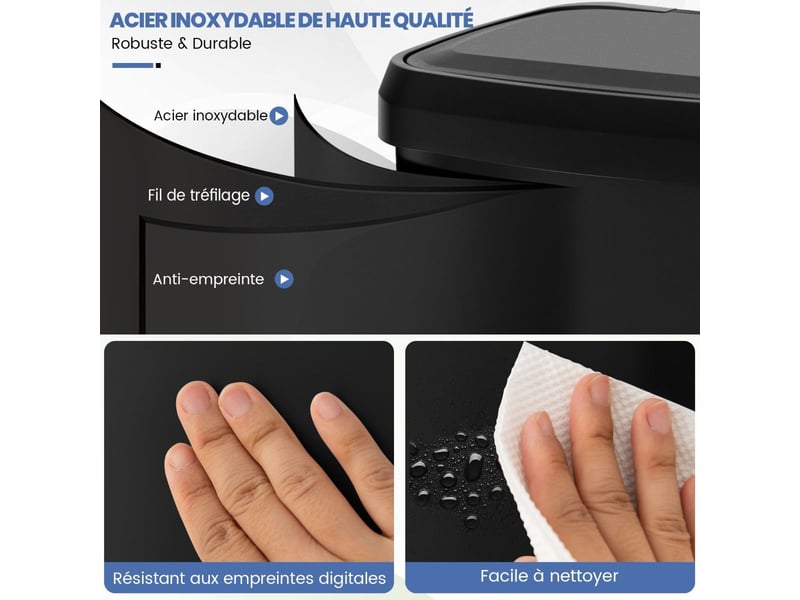 Poubelle cuisine 68 l acier inox, pédale amortisseur, casier pour désodorisant, fermeture douce (noir) - Conforama B