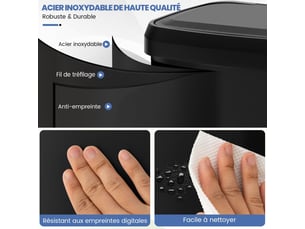Poubelle cuisine 68 l acier inox, pédale amortisseur, casier pour désodorisant, fermeture douce (noir)