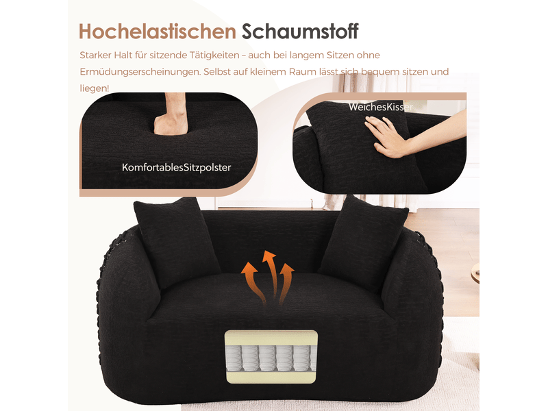  Canapé modulaire 2 places courbe 155x90 cm – noir – chenille, 2 coussins, livré compressé sans montage  - Conforama E