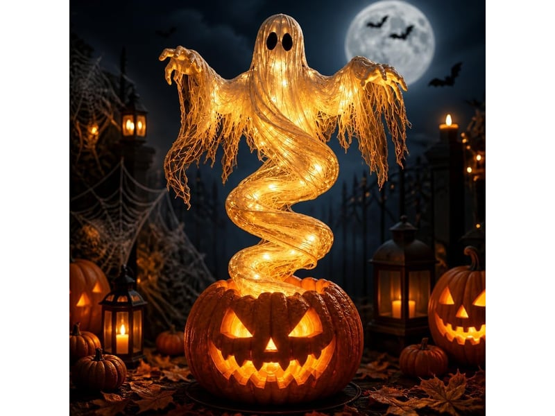  Décoration halloween fantôme citrouille lumineux tourbillonnant, led, 130 cm, pour jardin, porche et pelouse  - Conforama A