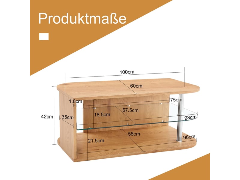 Table basse avec rangement 100 x 60 x 42 cm style moderne rangement intégré bois naturel étagère en verre design minimaliste  - Conforama C