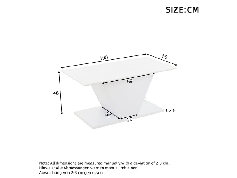  Table basse - forme v - éclairage led - haute brillance - blanc 100x50x46cm - Conforama C