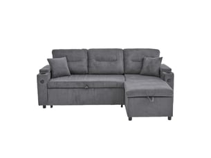 Canapé droit fixe OKWISH  3 places Velours côtelé gris avec coffre de rangement