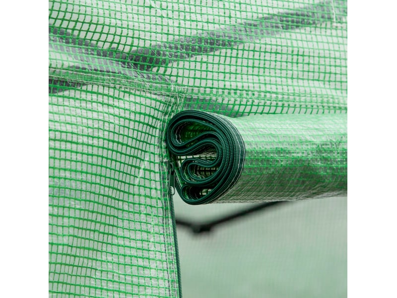  Serre de jardin tunnel 6 x 3 m en acier galvanisé vert avec 8 fenêtres, porte enroulable et protection uv  - Conforama D