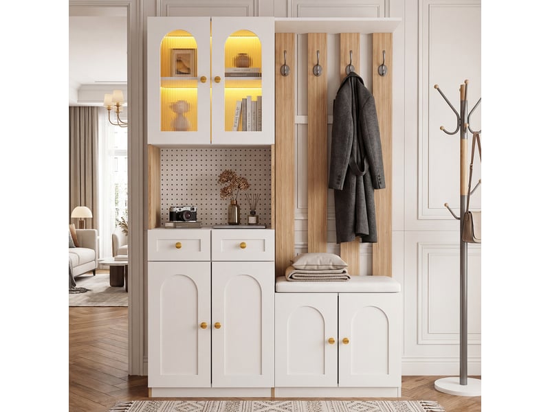  Portemanteau avec banc et rangement 120 x 180 cm en mdf blanc  - Conforama W