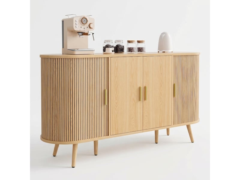  Buffet salle à manger 150 cm avec portes coulissantes, meuble en mdf naturel  - Conforama A