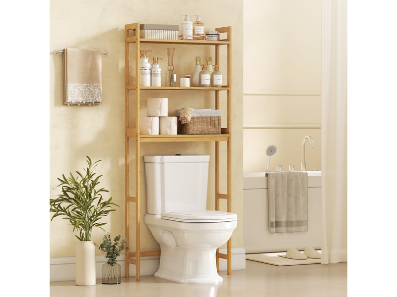  Meuble de salle de bain à suspendre aux toilettes avec 3 étagères et tapis antidérapants 68 x 20 x 165 cm naturel  - Conforama C