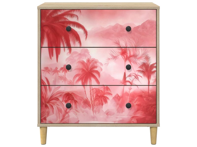  Commode chambre, meuble de rangement aachen imprimé palmier rose 66 x 36,5 x 75 cm sonoma  - Conforama E
