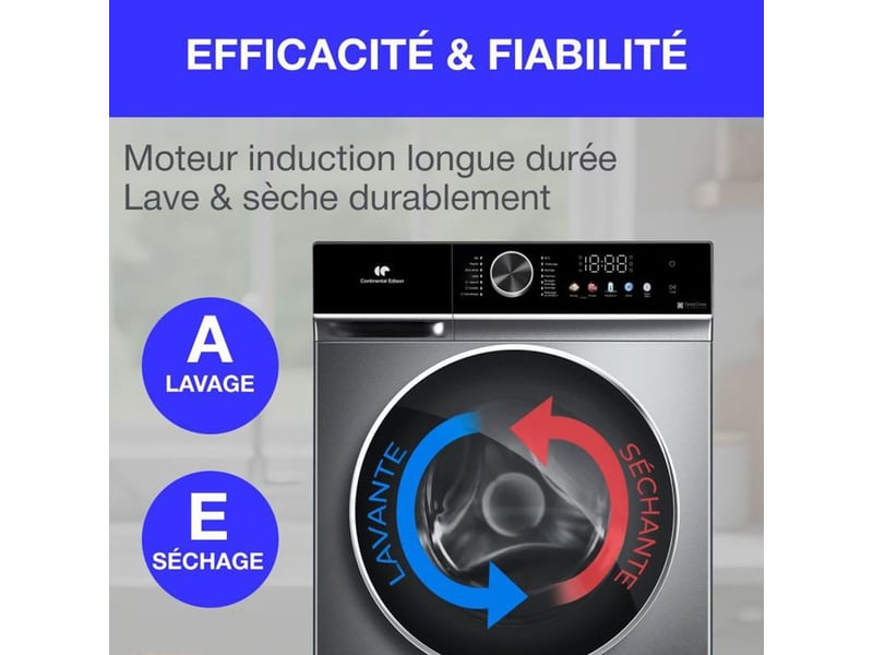 Lave-linge sechant continental edison cels106s 10 kg lavage 6 kg sechage silver CELS106S - Conforama C