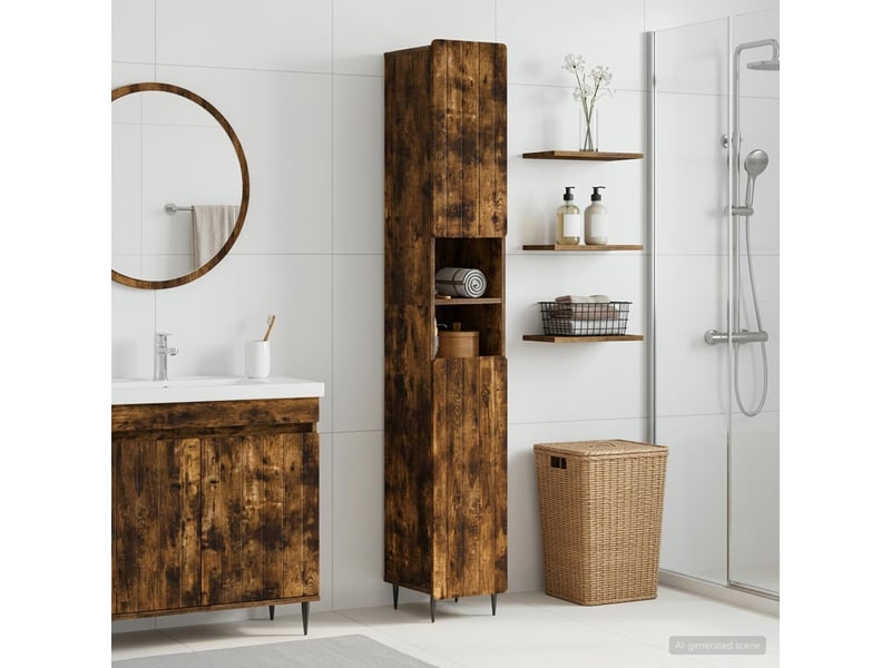 Colonne de salle de bain avec étagère ouverte zwolle chêne fumé - Conforama B
