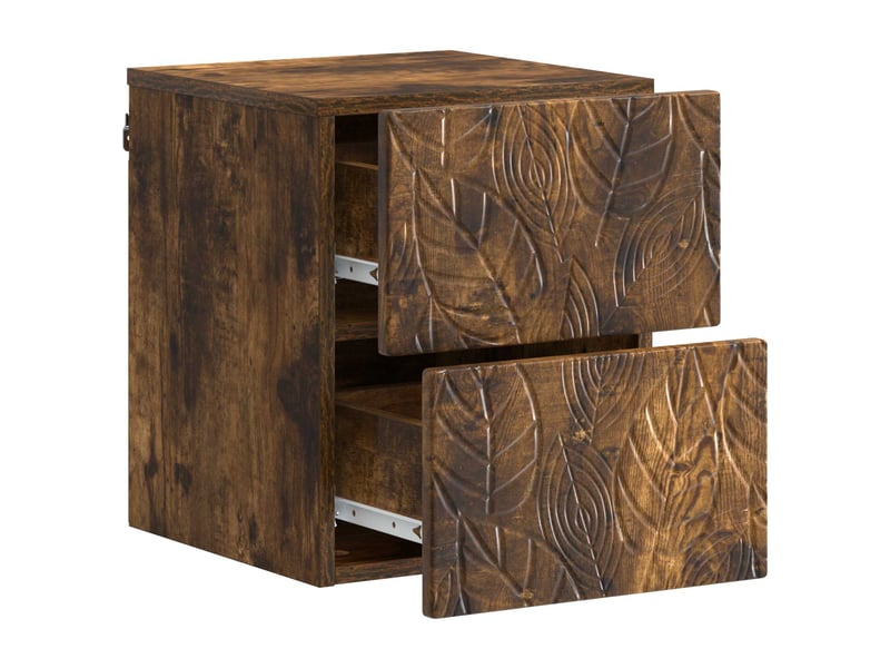Table de chevet - cabinet de chevet - table de nuit mural 2 pièces chêne fumé 34,5 x 33 x 40 cm - Conforama D