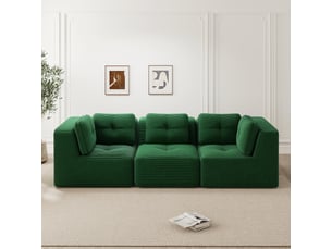 Canapé droit modulable 3 places velours côtelé vert – 297 x 104 x 69 cm