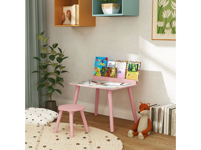  Ensemble table et chaise enfant table pour enfant avec chaise avec porte-livres motifs d'ours pour enfants 3-8 ans rose  - Conforama C