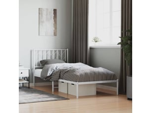 Lit adulte, lit simple, cadre de lit métal sans matelas avec tête de lit blanc 90x200cm cf9434