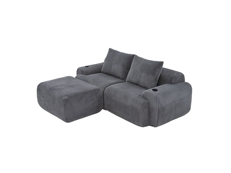  Canapé modulaire 2 places 200x174x80 cm avec pouf coloris gris foncé  - Conforama A
