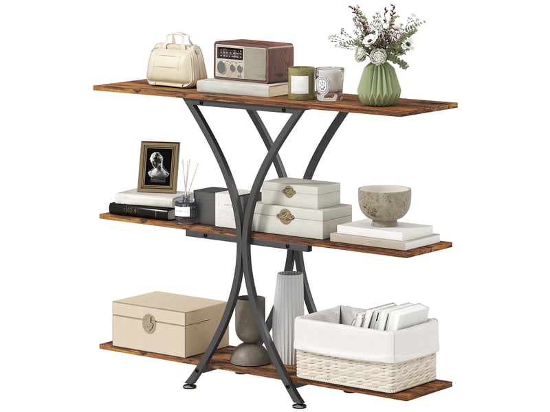  Consoletable d'appoint avec 2 étagères ouvertes et structure métallique en forme de x, style industriel, marron rustique  - Conforama B