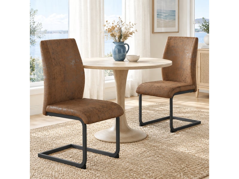 Chaises de salle à manger lot de 2 à dossier ergonomique - tissu technique, métal noir - marron - Conforama B