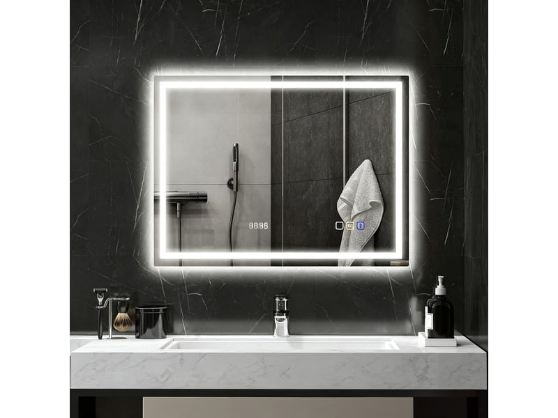 Miroir salle de bain led bluetooth interrupteur tactile lumière réglable 3 couleurs anti-buée mémoire argent 60 x 80 cm - Conforama D