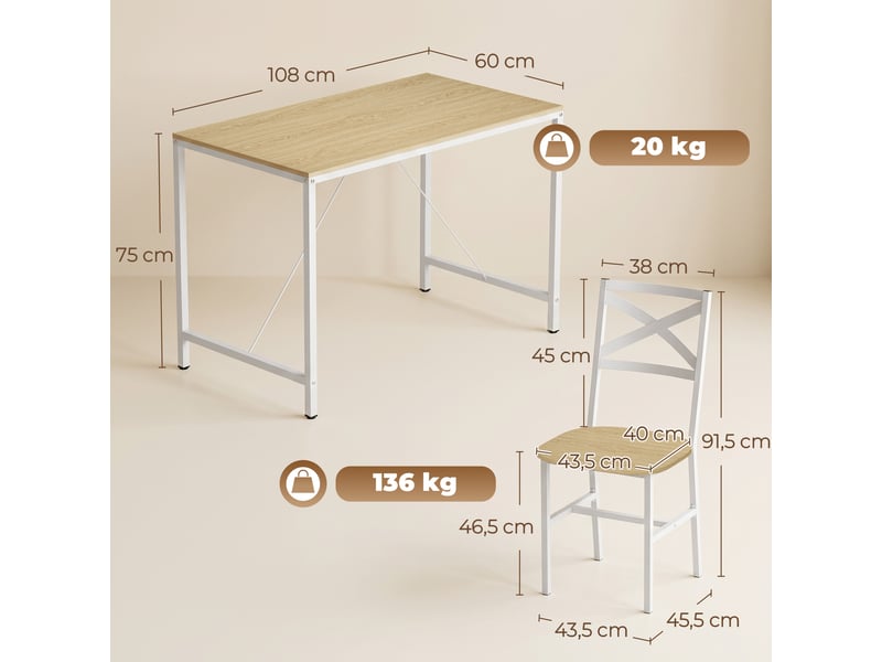 Ensemble table salle à manger avec 4 chaises, bois naturel et blanc, table de cuisine avec chaises pour 4 personnes - Conforama C