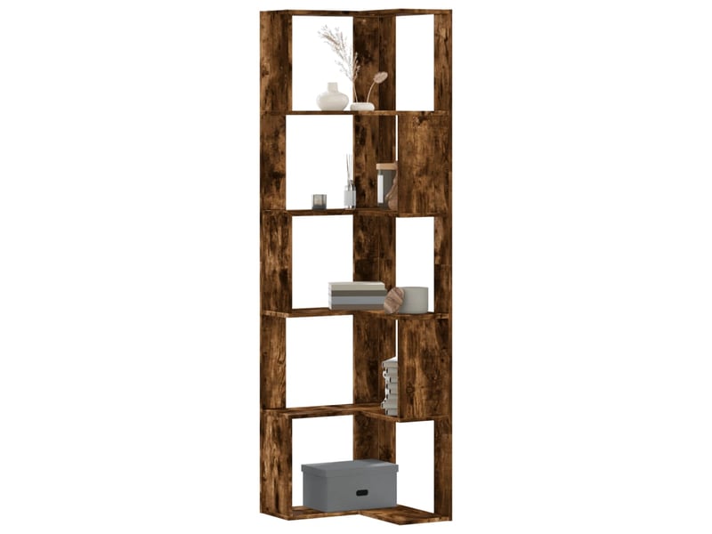  Bibliothèque d'angle à 5 niveaux, armoire à livres chêne fumé bois d'ingénierie  - Conforama B