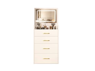 Coiffeuse d'angle 3 en 1 avec miroir ouvert 60x40x118 cm, meuble de chambre, 3 tiroirs, plateau en verre, mdf, blanc