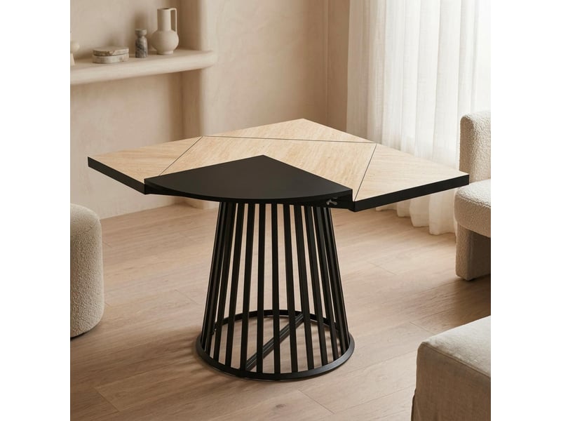 Table modulable ronde ou carrée flipflap 100cm noir ou effet travertin beige Flipflap - Conforama C
