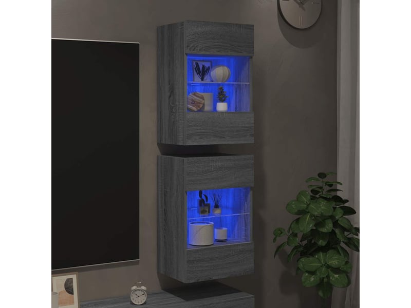 Meubles muraux avec lumières led pour tv 2 pcs sonoma gris 40x30x60,5cm - Conforama C