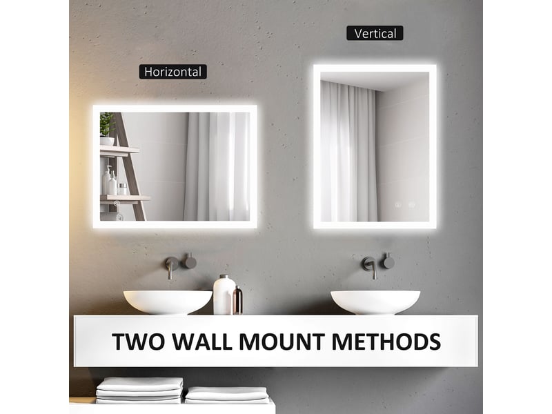  Miroir mural lumineux led de salle de bain 80 x 60 cm 3 couleurs luminosité réglable interrupteur tactile transparent  - Conforama D